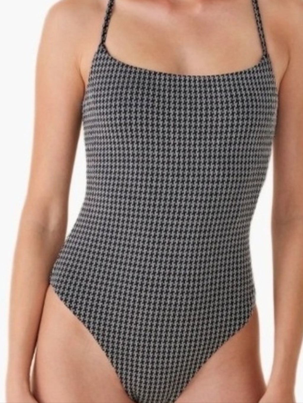 Andie Black And White Houndstooth One-Piece Swimsuit Size Large